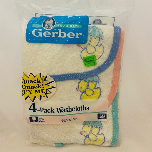 Vintage 1993 Gerber Terry Washcloths Duck Duckie 4-pack Old Wal-mart Price Tag - Picture 1 of 15